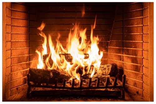 WOLADA Christmas Fireplace Backdrop Realistic Burning Logs & Warm Flame Scene Background for Winter, Christmas, Family Portrait, and Indoor Cosy Themed Photoshoots & Studio Props 5x3FT FW56