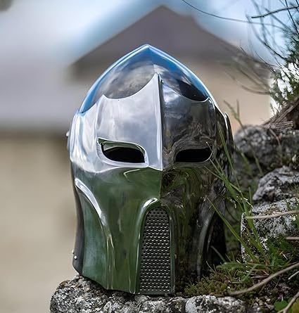 Medieval Knight Full Face Steel Helmet – Gothic Warrior Armor Helmet for Cosplay, LARP & Display.