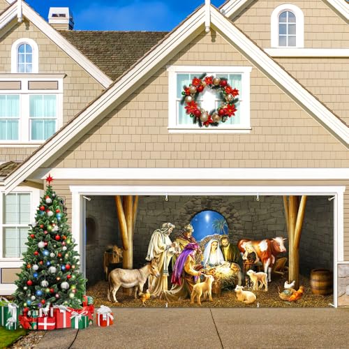 Lofaris 6x13ft Christmas Nativity Garage Door Banner Cover Joy to