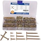 AMLOOPH Wood Screws Assortment, 390pcs Mixed Small Flat Head Self Tapping Screws For Wood, 10mm - 50mm Long Assorted Countersunk Galvanised Decking Screw Set Pack With Screw Box