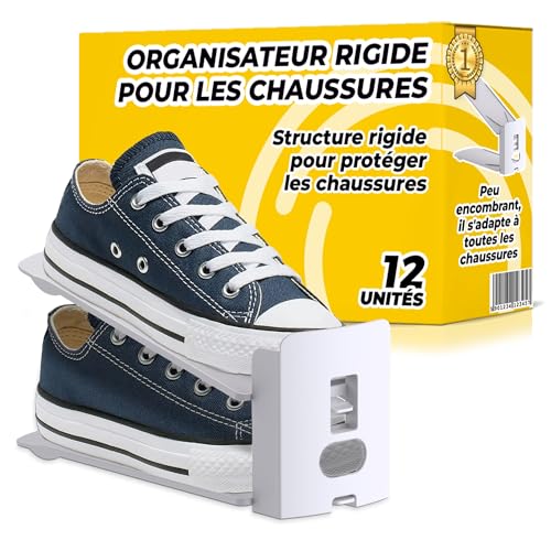 The Inventions Emporium Organisateurs de Chaussures Lot de 12 - Gain de Place pour Armoire Support Empilable Réglable Double Couche pour Talons et Baskets -...