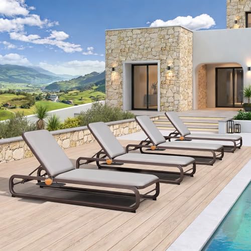 Image of PURPLE LEAF 4 Piece Outdoor Lounge Up to 350 lbs Adjustable Back Coffee