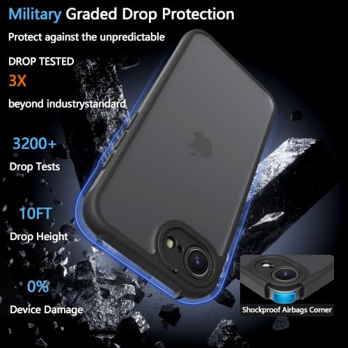 Image of for iPhone 16E /17e Case Translucent Matte Phone Cover, [10 FT Military Grade Drop Protection] Slim Durable Shockproof Protective Bumper (Black, iPhone 16E /17e)