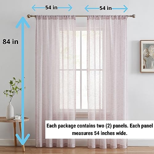 Hlc.me Penelope - Blush Sheer Curtains - Faux Linen Curtains, Semi Sheer Privacy Sun Light Filtering Window Pocket Curtains Drapery Panels For Bedroom & Living Room, 2 Panels (54 W X 84 L, Blush Pink) #TOP3