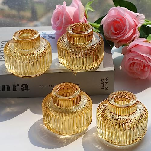 Woho Gold Candlestick Holder Set Of 4, Tapered Candlestick Holders For Table Centerpiece, Glass Taper Candle Holders Bulk For Wedding Dinning Party #TOP21