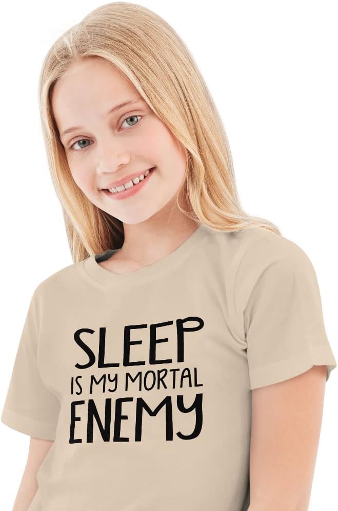 Sleep is My Mortal Enemy Kids' T-Shirt - Hilarious Saying T-Shirt - Printed Tee Shirt for Kids