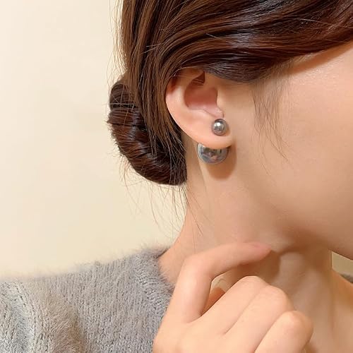 Black Pearl Earrings for Women 2024 Trendy Groovy Earrings Three Wearing Purpose Lightweight Earring(H-10029-A1399GR-mm) — view 4