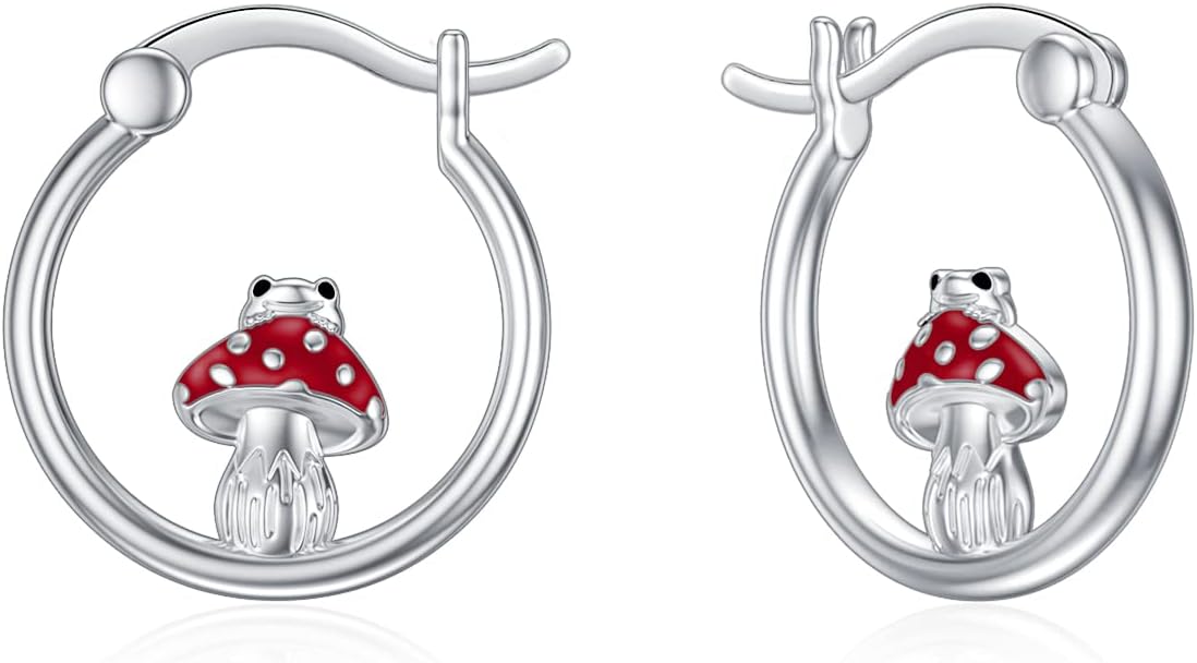 Hoop Earrings for Women 925 Sterling Silver Dinosaur/Mushroom/Frog/Octopus Starfish Earrings Hypoallergenic Jewelry for Girls Teen Friend Birthday Gifts