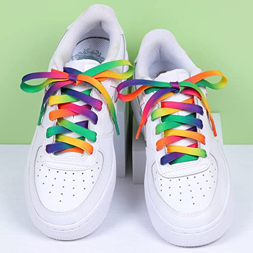 Booyckiy Flat Colorful Shoelaces, 5/16" Rainbow Zebra Pattern Shoe Laces For Sneakers Rainbow 47Inch (120Cm) #TOP2