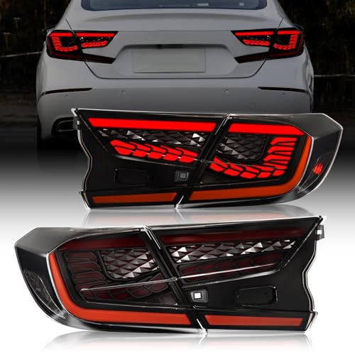 SINYATO INDUST LED Tail Lights for Honda Accord 10th Gen 2018-2022 3D Dragon Scale Design with Starting Animated Dynamic Turn Signals Brake & Reverse Lights