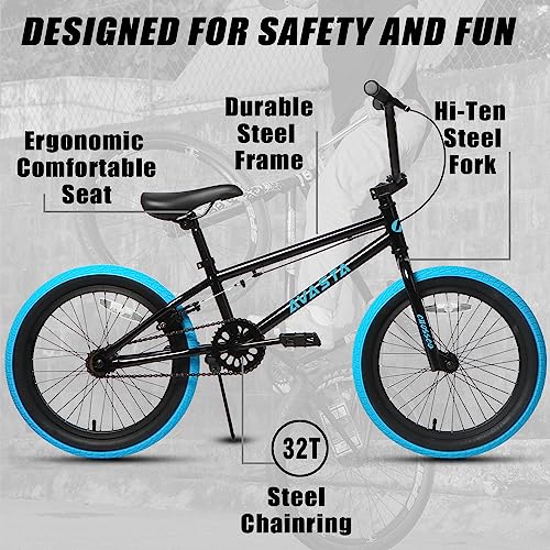 Foto von AVASTA18 Zoll Kinderfahrrad Freestyle BMX Fahrrad für 5 6 7 8 Jahre alt Jungen Mädchen und Anfänger, Schwarz mit blauen Reifen