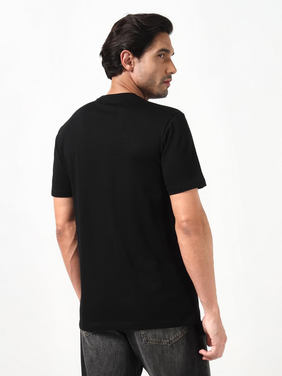 GUESS T-shirt da uomo a maniche corte con scollo rotondo stampato nero jet triangolo