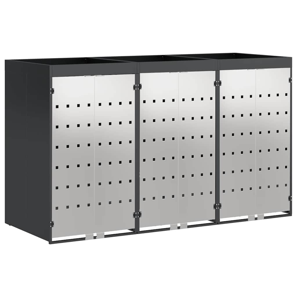 ACAGALA Copribidone per Spazzatura per 3 Bidoni 120 e 240L con Tetto a Fioriera, Antracite, Acciaio Inox, Ventilato con Scarico, 65x73x113 cm