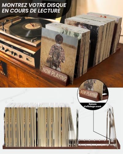 BS-VOG Support vinyle Now Playing, rangement pour 150 LP en bois – vue 3