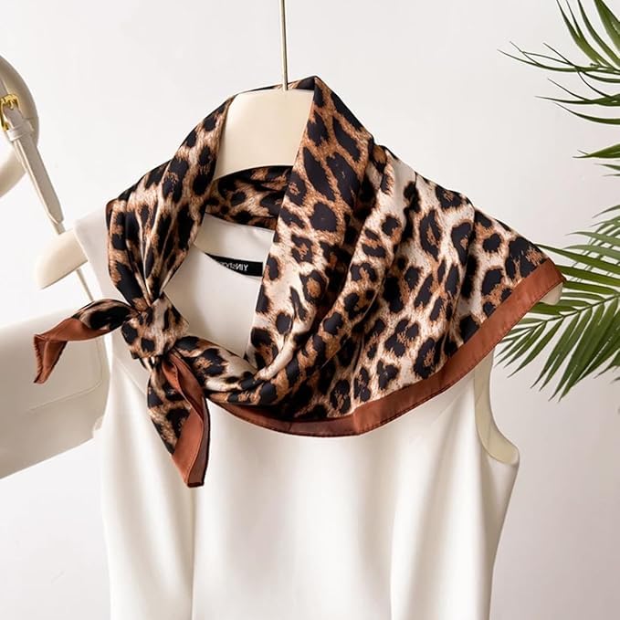 Leopard Print Square Scarf for Women Neck Head Wrap Fashion Accessory for Travel Styling Outfit Look2