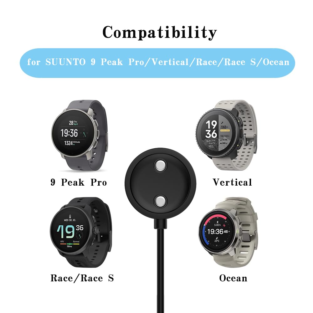 Magnetic Charger for SUUNTO 9 Peak Pro/Vertical/Race/Race S/Ocean | Replacement Fast Cord Charging Dock with USB-C to USB-A Adapter, Universal Compatibility, 3.3ft Cable for Gym/Trail/Travel
