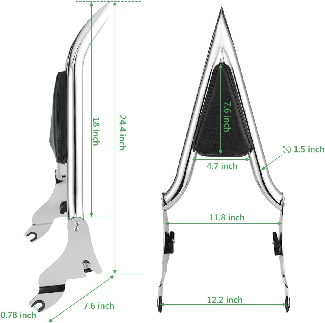 Sissy Bar, Detachable Passenger Backrest Pad Fit, 18 Inches Tall for Harley CVO Road Glide Street Touring Road King 2009-2023
