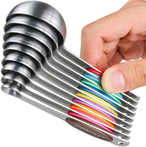 Measuring Spoons Set Stainless Steel Magnetic Measuring Spoons Set of 9 Heavy Duty Metal Stackable Teaspoon Tablespoon for Measuring Dry and Liquid Ingredients