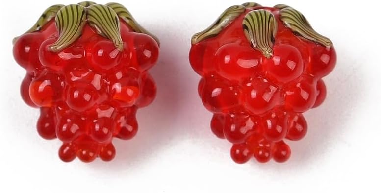 Ornazy 10Pcs Red Raspberry Lampwork Beads Handmade 3D Fruit Glass Beads for Jewellery Making Necklace Bracelet Crafts