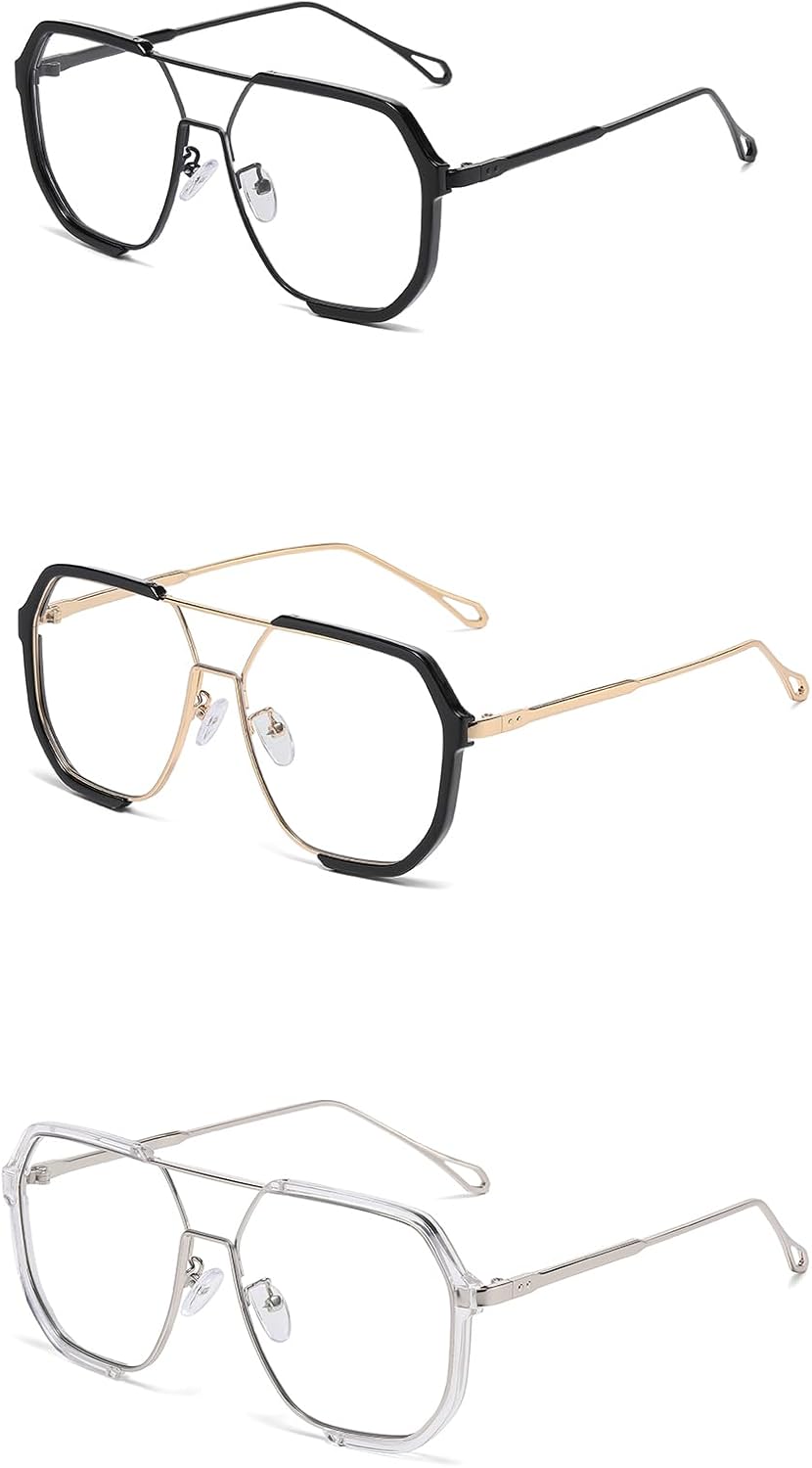 LJCZKA Pilot Blue Light Blocking Glasses Women Men 70s Square Metal Frame Oversized Double Bridge Computer Gaming Eyeglasses - Image 7