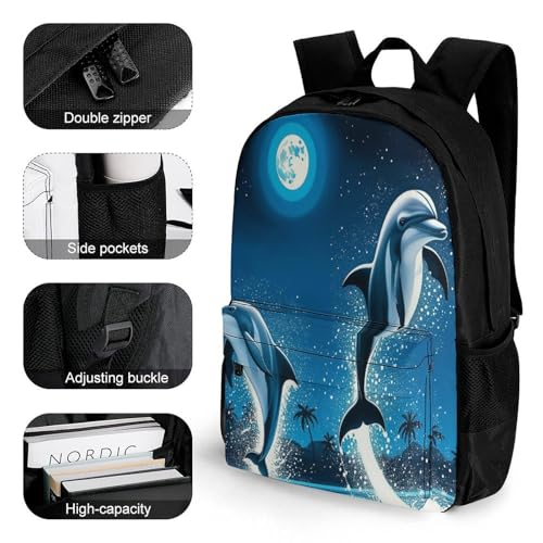 Supdreamc Backpack Anti-Theft Multipurpose Large Capacity Carry On Bag - Dolphin Blue Great Water Of Waves Sea Moon Camping Outdoor Backpack With Side Pockets3