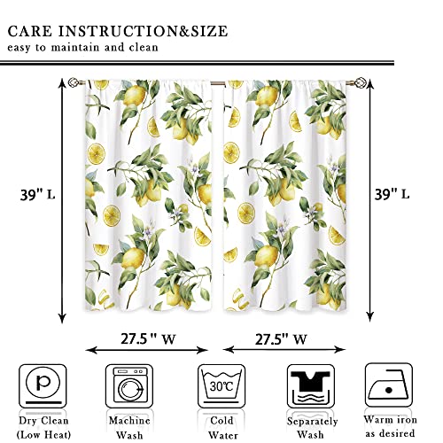 oolygoo Lemon Fruit Small Kitchen Curtains Green Yellow Leaf Summer Window Treatment Tropical Cafe Short Window Curtains for Bathroom Dining Laundry Room Floral Flower Treatment Drapes 27.5x39 inch by oolygoo - Image 4