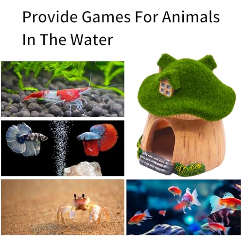 Image of AnRui Green Moss Mushroom Aquarium Decor Cute Fish Tank Decorationss Resin Aquarium Decor Hideout Cave Ornament for Small Fish, Shrimp, Hermit Crab, Goldfish and Reptiles