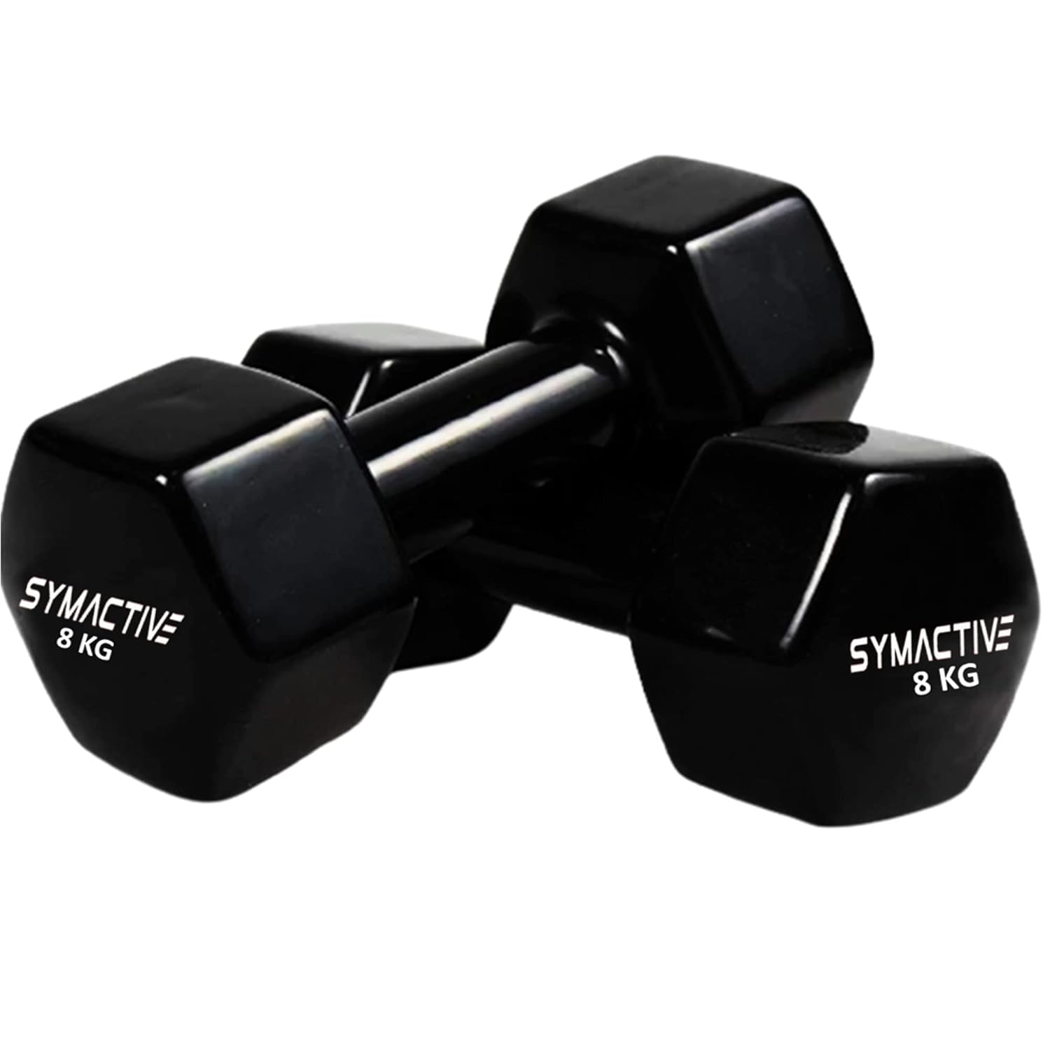 Amazon Brand – Symactive Vinyl Coated Dumbbell for Gym Exercises, Set of 2, 8 kg, Black Amazon Brand – Symactive Vinyl Coated Dumbbell for Gym Exercises, Set of 2, 8 kg, Black