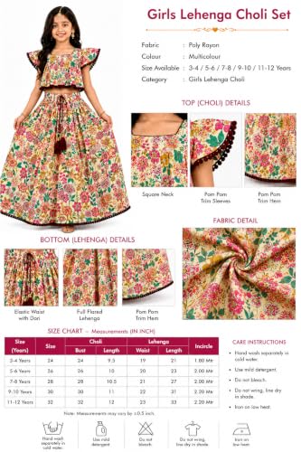 Image of Girls Floral Printed Crop Top and Lehenga Skirt Set