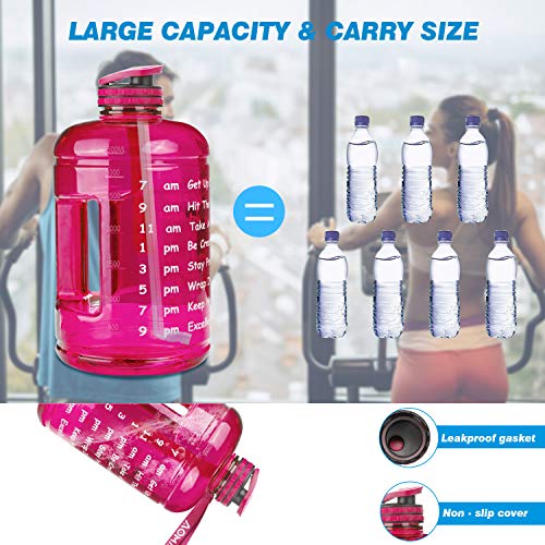 AOMAIS Gallon Water Bottle with Motivational Time Marker, Large 74 oz, Leak-Proof, Wide Mouth, BPA Free Water Bottles for Sports Gym Fitness Work(74oz, Pink) - Thumbnail 2