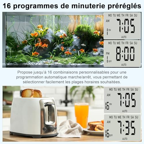 Programmateur Prise Electrique, Prise Programmable 16 Prog, Mode Aléatoire Sécurité Domestique, Minuteur Electrique Daily/Weekly, LCD Rétroéclairé, Interrupteur Lampe, Usage Intérieur – vue 3