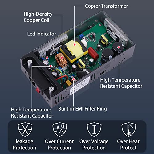 DC 12V 50A 600W Power Supply Switch 110V/220 AC to 12V DC Converter PSU SMPS Adapter Adjustable Universal Transformer for RV, Radio/Car Stereos, LED Strip, CCTV, Computer Project, 3D Printer - Thumbnail 3