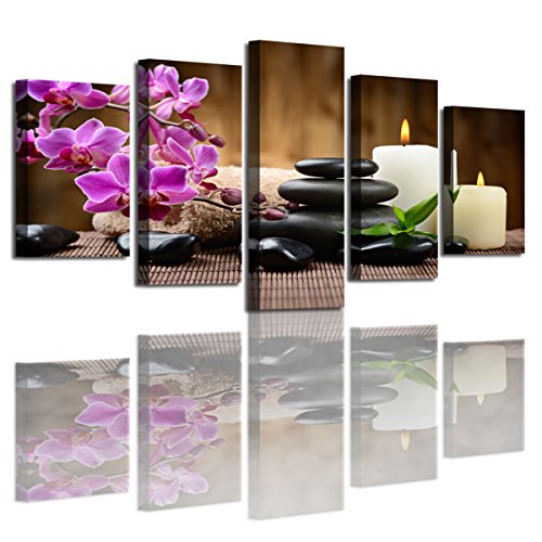 Wall Art Canvas Painting 5 Panel Canvas Wall Art Prints Wall Decor Art (Pink Flower, 8x12x2pcs+8x16x2pcs+8x20inch x 1pcs)