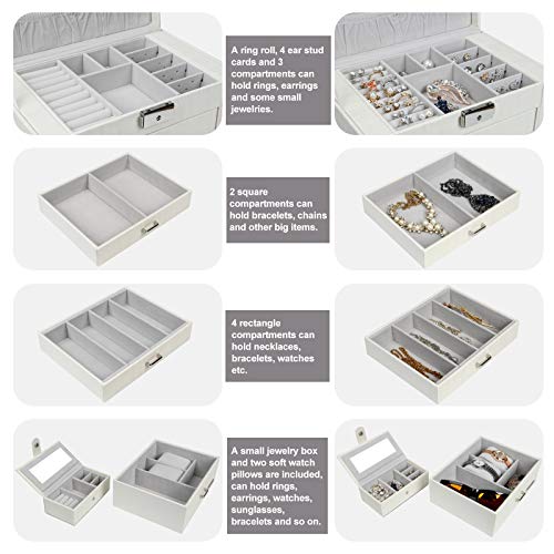 Homde Jewelry Box For Women Girls With Small Travel Case Mirror Necklace Ring Earrings Organizer White Wood Grain #TOP2