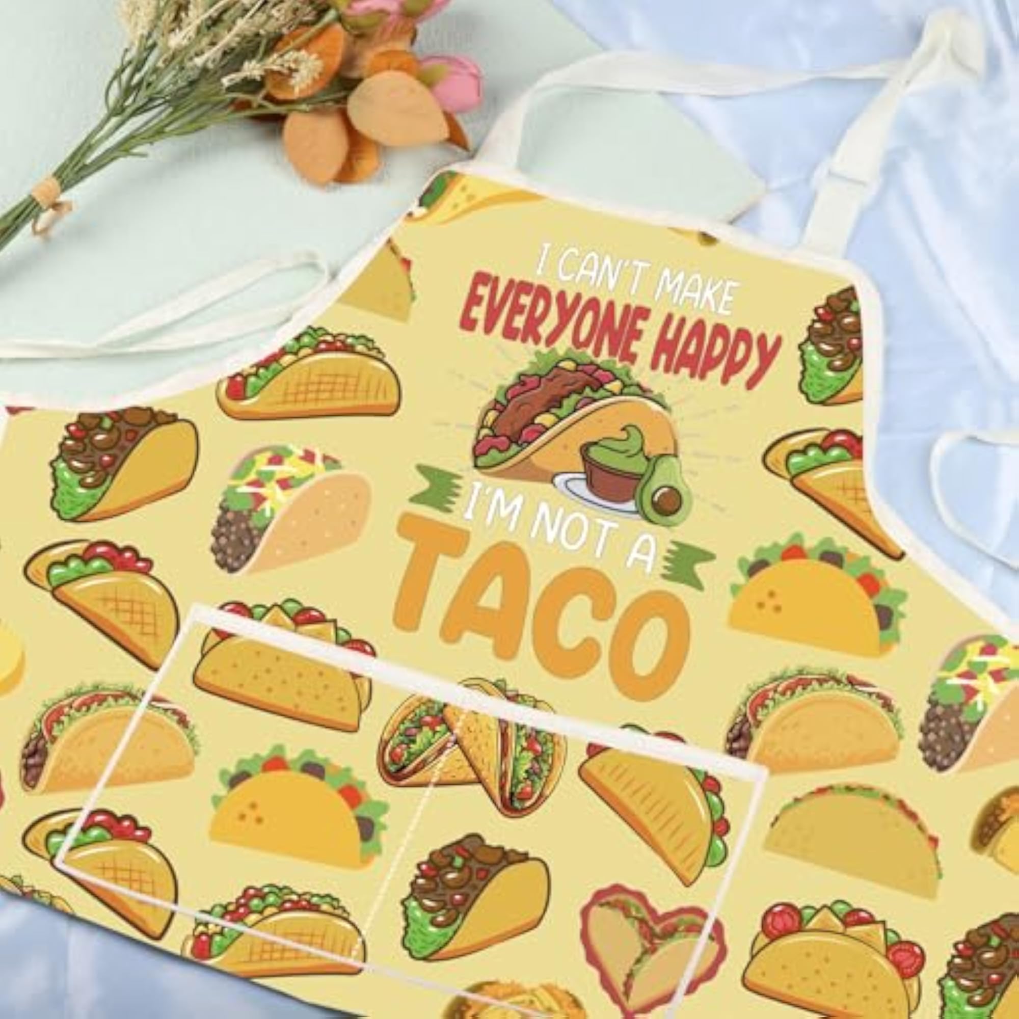 Tacos Themed Kitchen Apron with Pockets, Gift for Taco Lovers