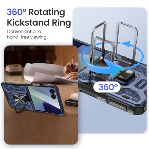 Image of VEGO for Galaxy Z Flip 7 Case Built-in Screen Protector &Hinge Protection | Anti-Scratch Military Drop Protection Ring Kickstand Phone Case for Samsung Galaxy Z Flip 7 5G 2025(Not for Flip 7FE) Blue