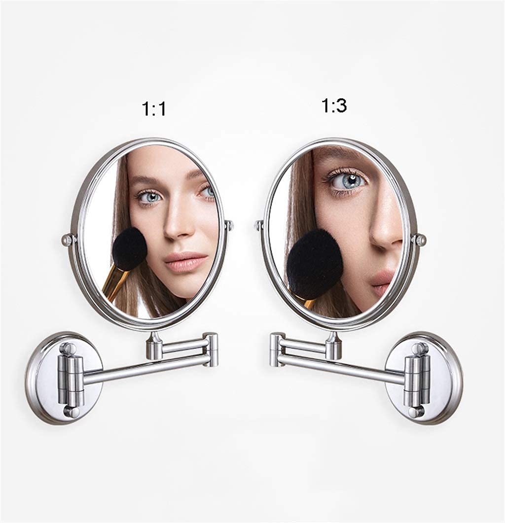 Espejo de Pared Espejo de baño Espejo de maquillaje Espejo de maquillaje de pared de doble cara Tocador de maquillaje de baño de afeitado con 3 aumentos giratorio Acabado dorado (8 pulgadas) (# 2 20 c