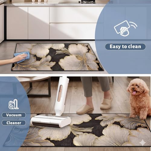 Image of Kitchen Anti Slip Mat for Floor, Waterproof Washable Kitchen Mats, Non Slip Kitchen Floor Mats for Home, Soft Mats for Kitchen, Kitchen Mats for Floor Anti Slip (Floral Leaves)