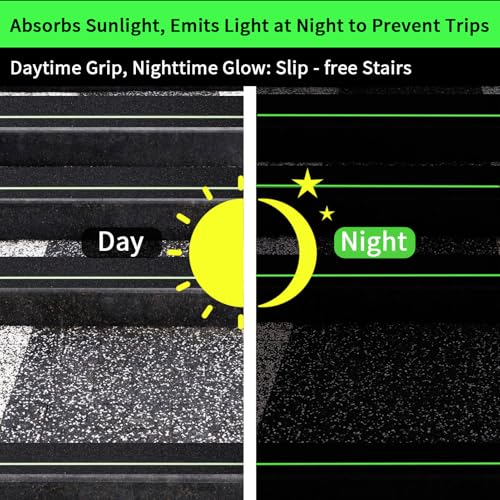 Image of Glow in Dark Anti Slip Tape, 4 inch x50FT Heavy Duty Waterproof Safety Grip Tape for Stairs, Pool, Bathroom - Black & Glow Stripe Indoor /Outdoor Multi-Purpose Traction Tape