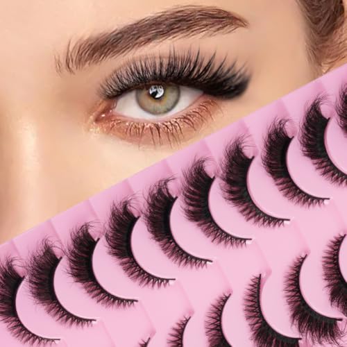 LOPHE 3D Pestañas Postizas, 10 Pares Cat Eye Lashes, Pestañas Postizas Naturales, Agranda Tus Ojos, Winged False Eyelashes, Grueso y Rizado, Lashes de Ojo de Gato, Efecto Realista (Negro H2)