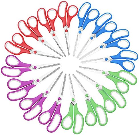 CCR Scissors 8 inch Soft Comfort-Grip Handles Sharp Blades, 16-Pack