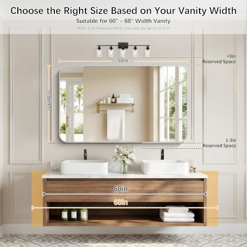 Image of DESBING 50 inchx30 inch Bathroom Mirror for Over Sink, Silver Framed Wall Mirror | High-Definition Shatterproof Vanity Mirror with Rounded Corner for Bedroom Living Room Entryway Horizontally or Vertically