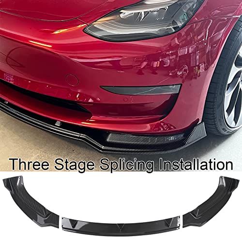 Front Bumper Lip for Tesla Model Y 2024 2023 2022 2021 2020 Glossy Carbon Fiber Front Lip Splitter