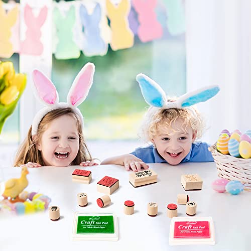Mallmall6 17Pcs Easter Wooden Rubber Stamper Craft With Ink Pads Easter Diy Craft Gift Card Wood Rubber Stamps Printed With “He Is Risen” “Bunny” “Easter Egg” “Spring” Easter Day Stamp For Scrapbook #TOP4
