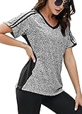 HOCOSIT Women's Workout Shirts Fast Dry Active Wear Yoga Top Sweat Wcking Clothes Light Grey