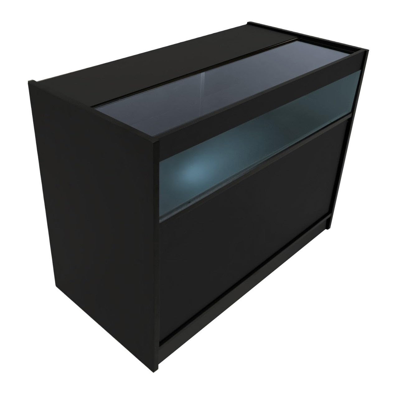MonsterShop Black Shop Counter Led Light B 1200mm Lockable Sliding Doors 2 Keys Retail Storage Unit Display Showcase Cabinet Reception Desk from B&Q