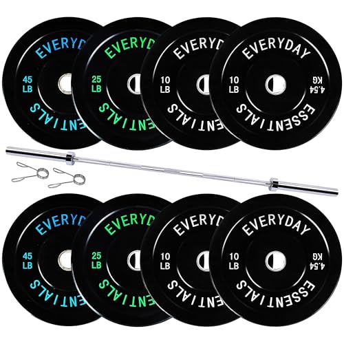 Fitvids 2-Inch Olympic Bumper Weight Plates Set Including 180 LB Weight Plates & 7FT Olympic Barbell Bar, Black