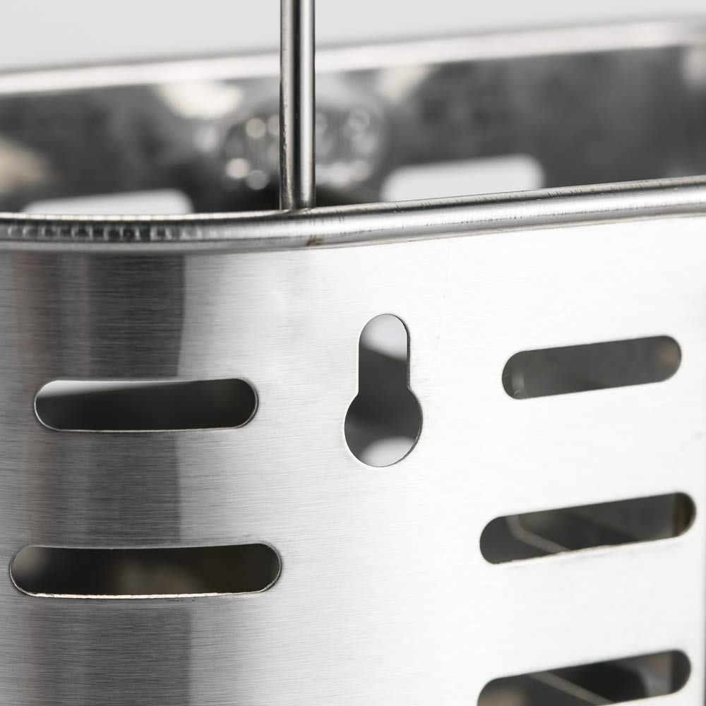 Decdeal Porta Posate in Acciaio Inox Cromato con 2 Scomparti,Utensili da Cucina Asciugatura con Cremagliera,Drenante Rack Metallo di Appeso con Ganci
