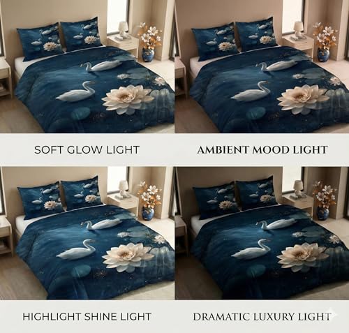 Image of SANMARINO 300 TC Cloud Cotton Pixel 7D King Size Bedsheet with 2 Pillow Cover | Premium 7D Floral Printed Bedding Set | Ultra Soft & Breathable | 108x108 Inch | Midnight Sapphire Lotus Serenity