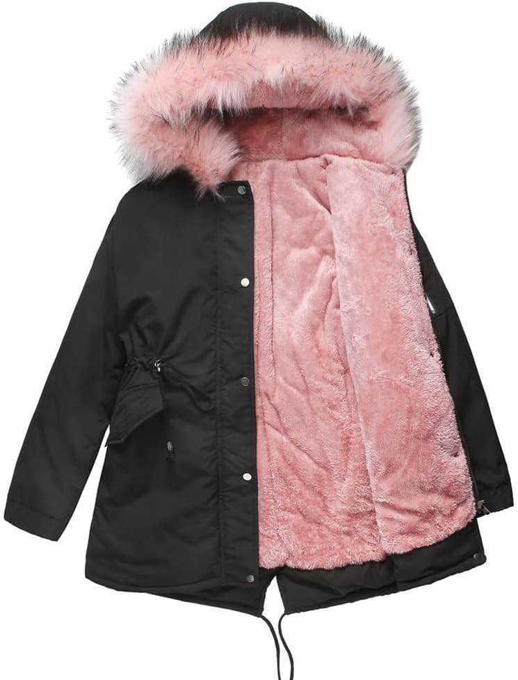 Sister Amy Women Trench Coat Fleece-Lined Mid-length Jacket with Detachable Collar
